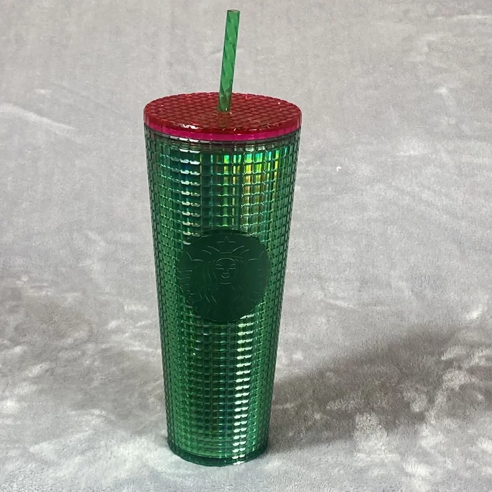 New Starbucks Tumbler Cup Venti‎ 2022 Disco Ombre Watermelon Studded Grid Straw
